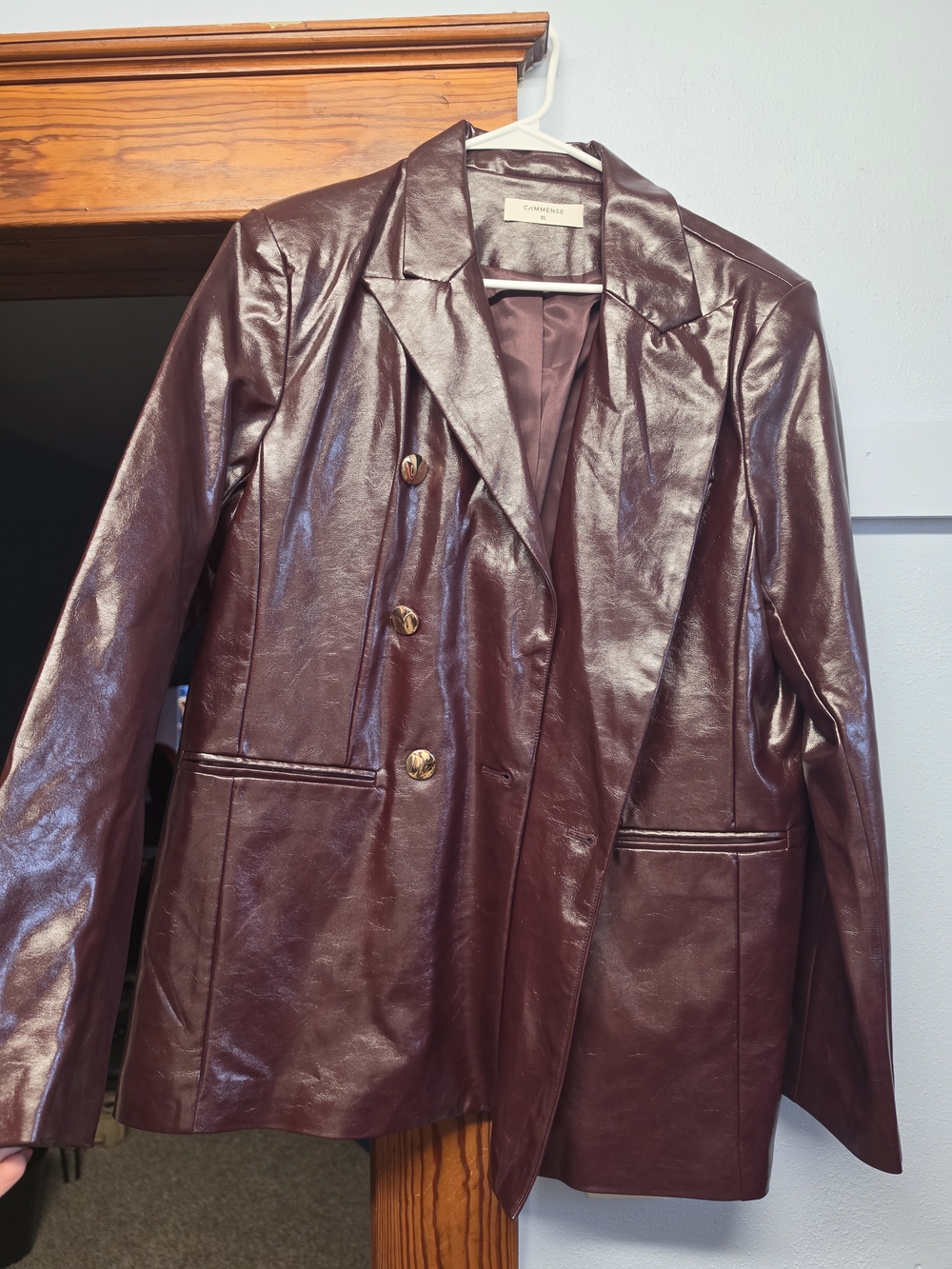 Vince Wine Faux-Leather Double-Breasted Blazer